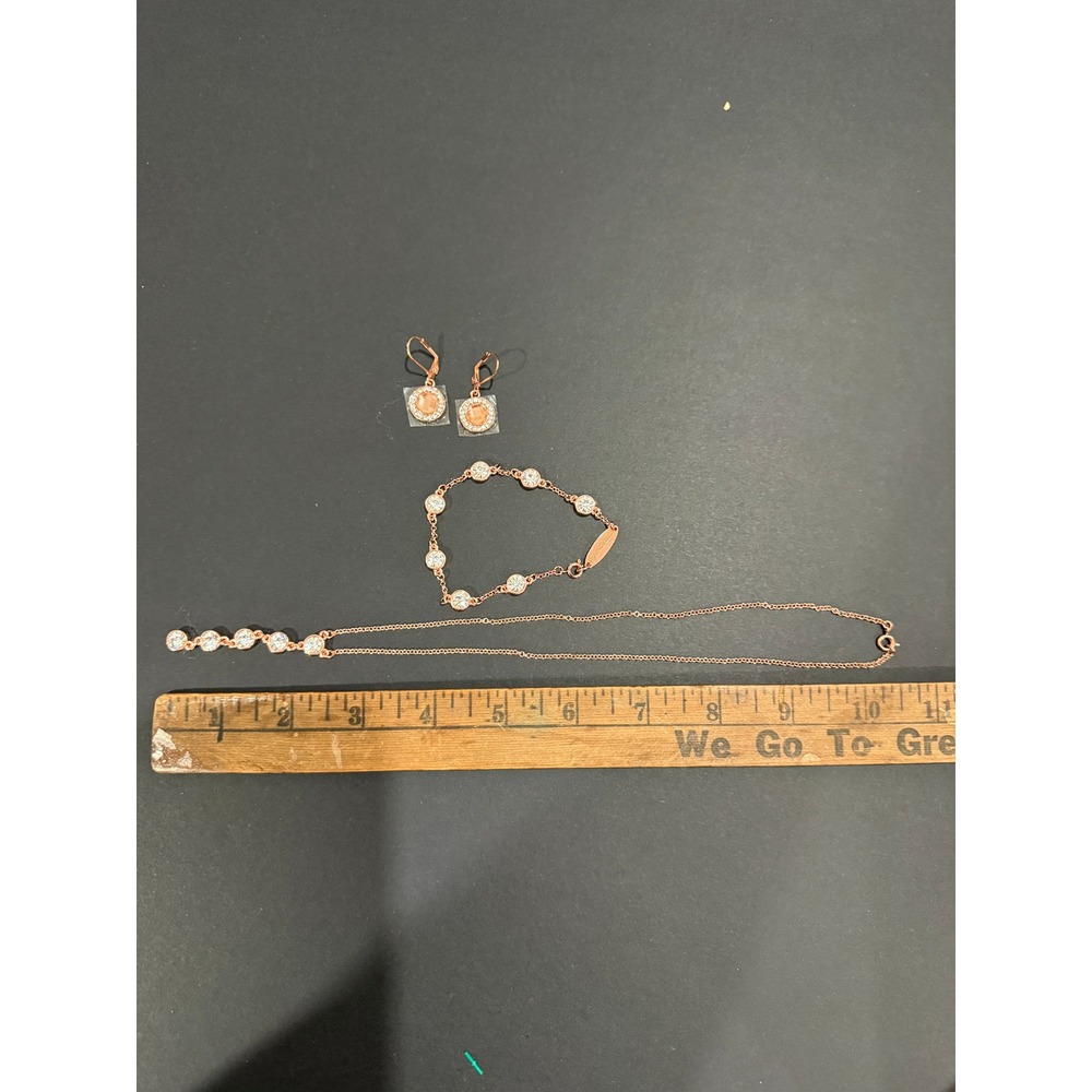 Rose Gold Tone Crystal Jewelry Set – Necklace, Bracelet & Earrings‎